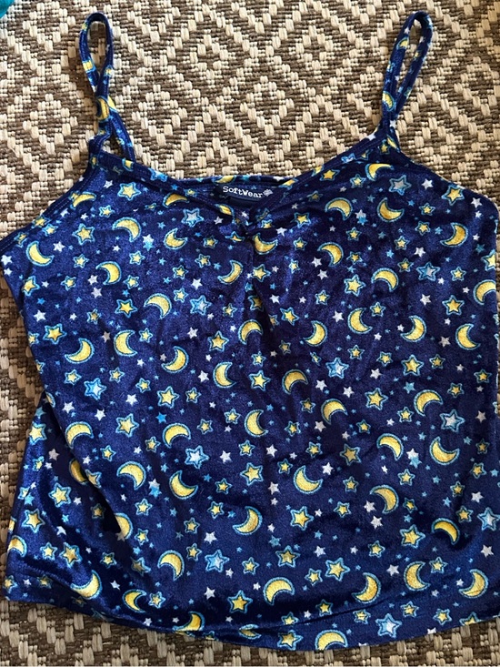 Tops - Softwear Moon & Stars Velvet Cami - Navy with Yellow Stars size medium